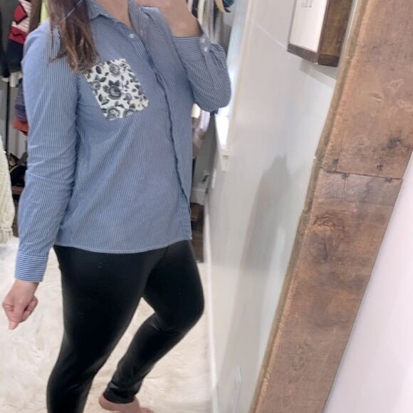 THAKOON blue striped and floral size large button down shirt - Picture 2 of 9